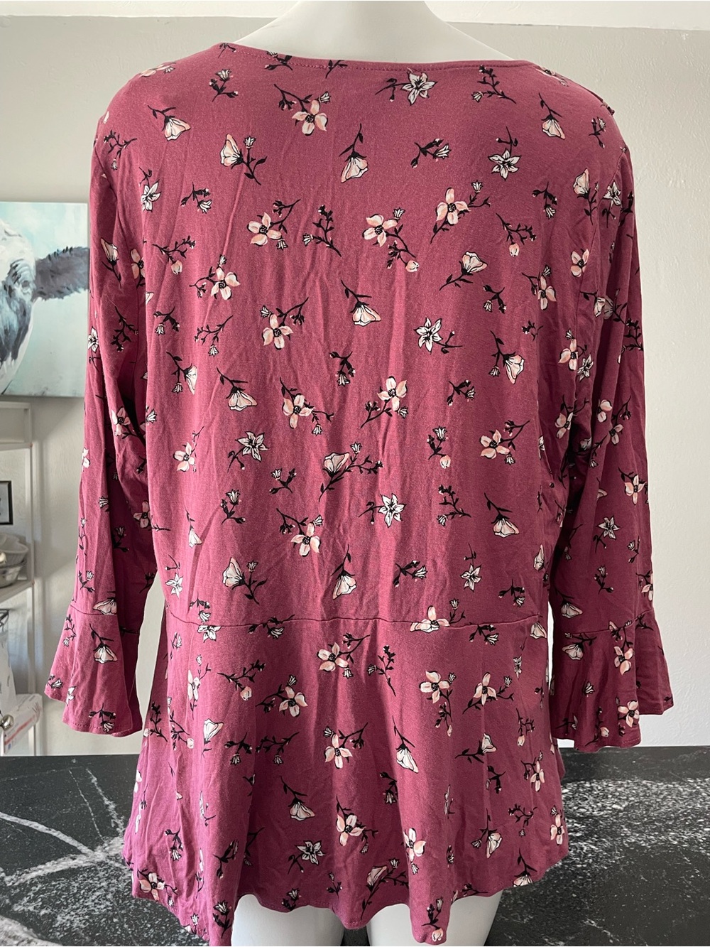 American Rag Raspberry Floral Button-Front Ruffle Peplum Tunic - Picture 3 of 6